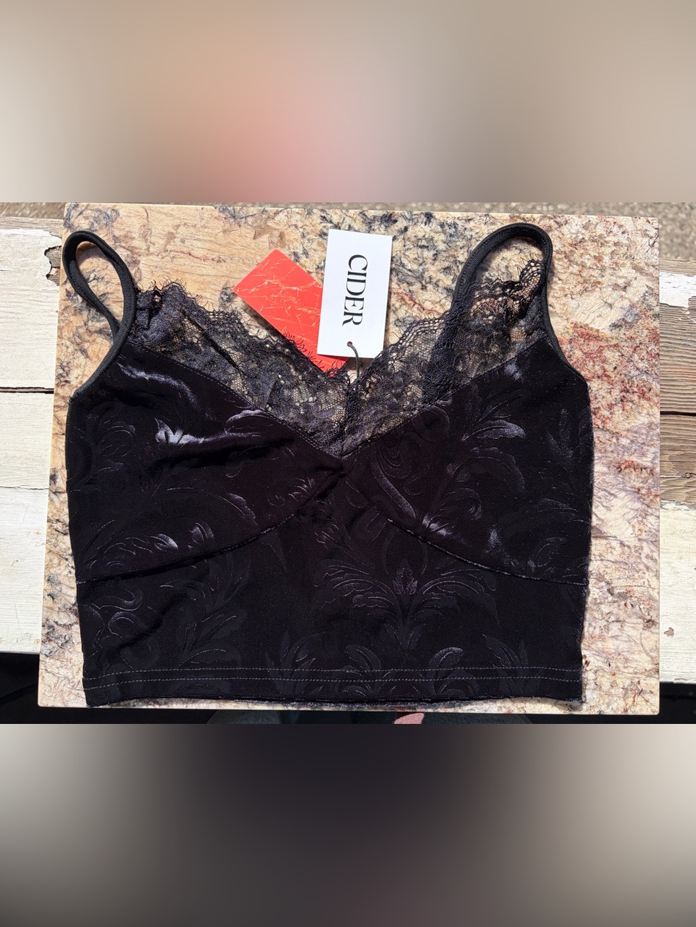 Black Velvet and Lace Crop Top